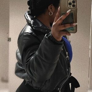 Vigoss Classic Black Leather Puffer Jacket